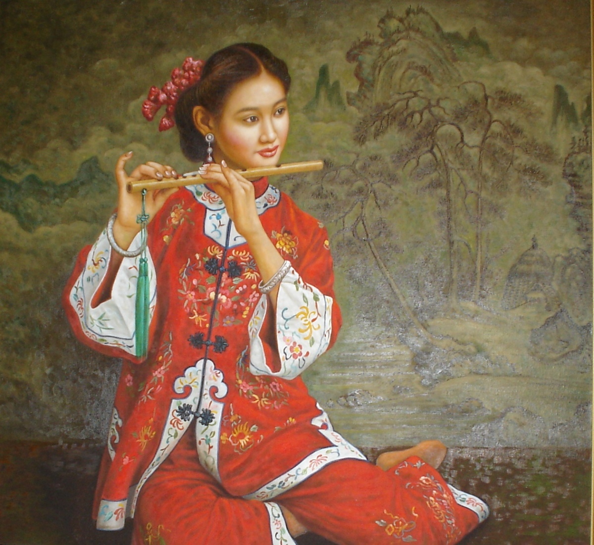 asiatique-geisha-flute-river